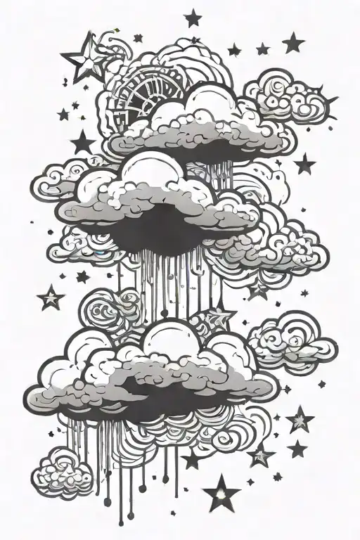 cloud and stars tattoo design idea