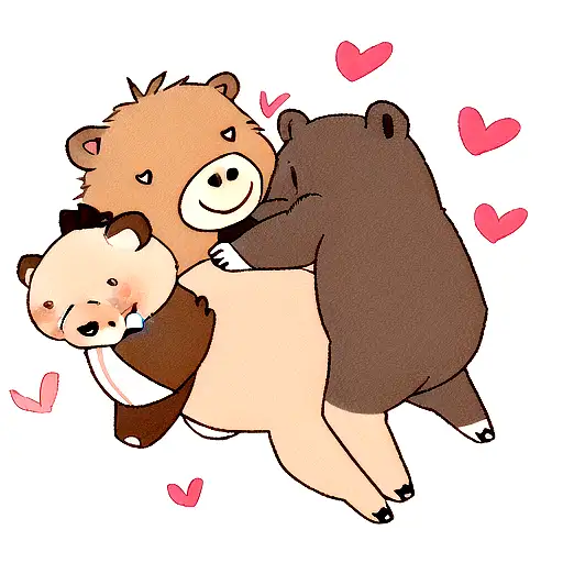 a teddy bear and a boar are hugging each other, with hearts around them tattoo design idea