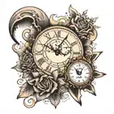 time clock, the sun, cancer ribbon and lyrics of memento mori  tattoo design idea