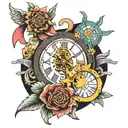 time clock, the sun, cancer ribbon and lyrics of memento mori  tattoo design idea