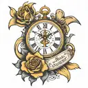 time clock, the sun, cancer ribbon and lyrics of memento mori  tattoo design idea