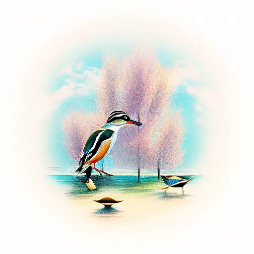 sand Piper under a willow tree tattoo design idea