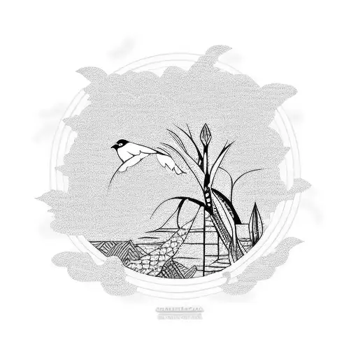 sand Piper under a willow tree tattoo design idea