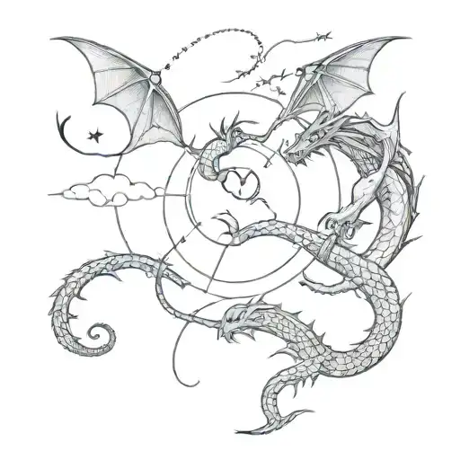 celestial with dragons tattoo design idea