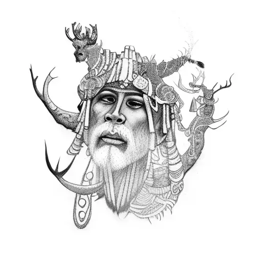 cave painting shaman with animals tattoo design idea