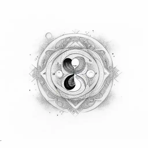 the name "VERANO" in cursive letters with a cross and yin yang symbol tattoo design idea