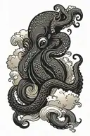 oriental octopus with clouds and waves tattoo design idea