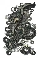 oriental octopus with clouds and waves tattoo design idea