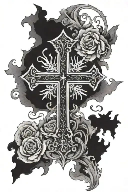 a christian cross with psalms 144:1-2 tattoo design idea