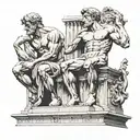 The statues and sculptures of The David, The Thinker, and Atlas sitting on a roman column platform back to back  tattoo design idea