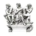 The statues and sculptures of The David, The Thinker, and Atlas sitting on a roman column platform back to back  tattoo design idea