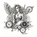 A creative tattoo design of a girl holding a cocktail glass, with driving-themed elements like a speedometer and car keys incorporated into the design tattoo design idea