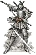 samurai with katana and armor tattoo design idea