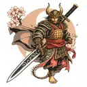 samurai with katana and armor with cherry blossoms background tattoo design idea
