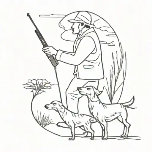 man quail hunting with dog  tattoo design idea