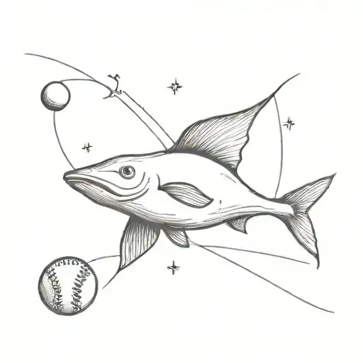 catfish with baseball in its mouth and doves flying overhead  tattoo design idea