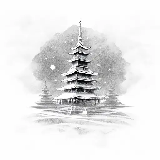 shrine within sky tattoo design idea