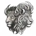half face buffalo and lion tattoo design idea