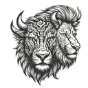 half face buffalo and lion tattoo design idea