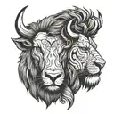 half face buffalo and lion tattoo design idea