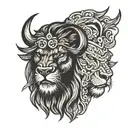 half face buffalo and lion tattoo design idea