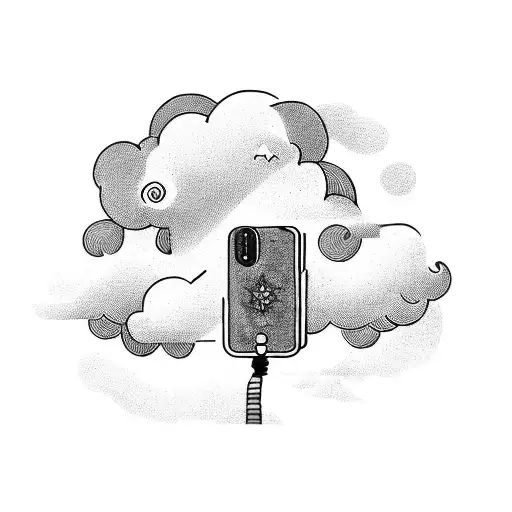 one phone in the heavenly clouds that is connected by an old style phone cord down on earth.  tattoo design idea