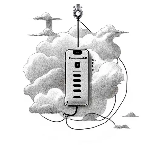 one phone in the heavenly clouds that is connected by an old style phone cord down on earth.  tattoo design idea
