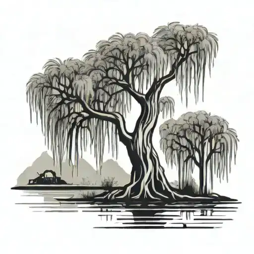 A weeping willow tree but the trunck is the shape of two hands clasping together tattoo design idea