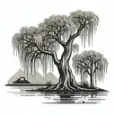 A weeping willow tree but the trunck is the shape of two hands clasping together tattoo design idea