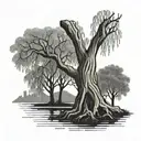A weeping willow tree but the trunck is the shape of two hands clasping together tattoo design idea