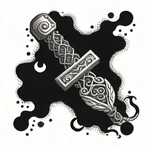 Thor's hammer with snakes tattoo design idea