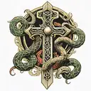Thor's hammer with snakes going tattoo design idea