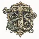 Thor's hammer with snakes going tattoo design idea