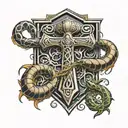 Thor's hammer with snakes going tattoo design idea
