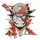luffy from one piece face mix with pitbull dog with luffy straw hat tattoo design idea