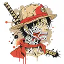 luffy from one piece face mix with pitbull dog with luffy straw hat tattoo design idea