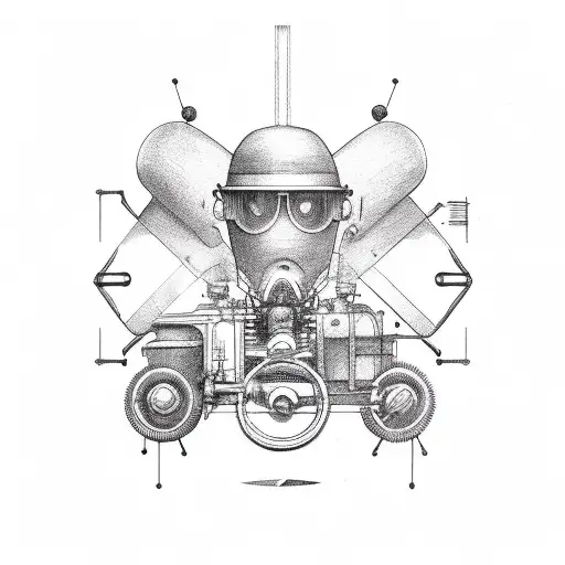 Vintage car sketch with mechanical elements tattoo design idea