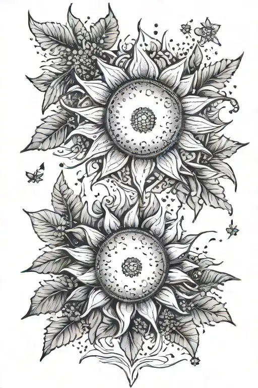 sun and tiny flowers tattoo design idea