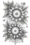 sun and tiny flowers tattoo design idea