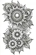 sun and tiny flowers tattoo design idea