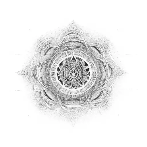 A majestic representation of Mahakal surrounded by intricate dotwork patterns tattoo design idea