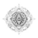 A majestic representation of Mahakal surrounded by intricate dotwork patterns tattoo design idea