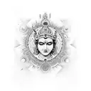 A majestic representation of Mahakal surrounded by intricate dotwork patterns tattoo design idea