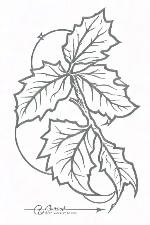 oak tree leaf with leo symbol and lightning  tattoo design idea
