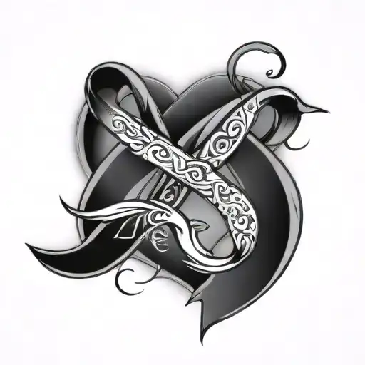 love in chinese and pancreatic cancer ribbon tattoo design idea