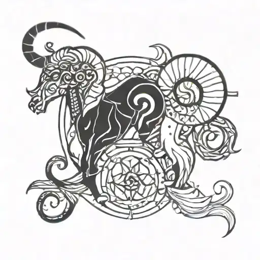 aries pisces sign mixed tattoo design idea