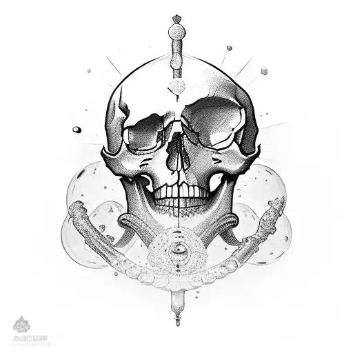 A collection of glass beakers arranged to form a skull shape, representing the fusion of science and mortality tattoo design idea