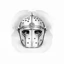 one half is a dogs paw print, the other half is a roman helmet with the words leonidas underneath tattoo design idea