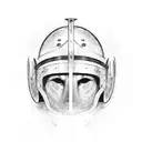 one half is a dogs paw print, the other half is a roman helmet with the words leonidas underneath tattoo design idea