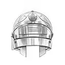 one half is a dogs paw print, the other half is a roman helmet with the words leonidas underneath tattoo design idea